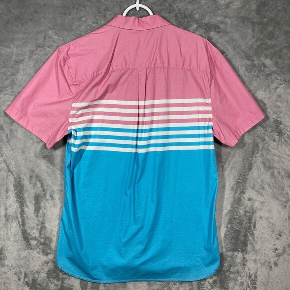 Chubbies 1/4 button up‎ Pullover Pink & Blue Retro Striped Short Sleeve Mens XL - Picture 7 of 7